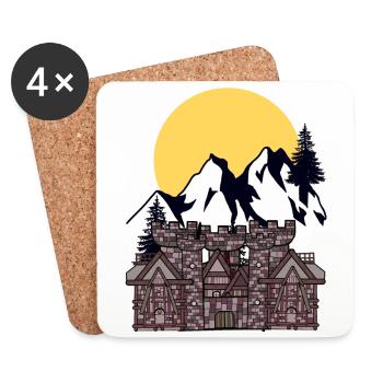 Middle Ages Castle Fortress Knight Moon Mountains Mountain - Coasters (set of 4) - white - Front
