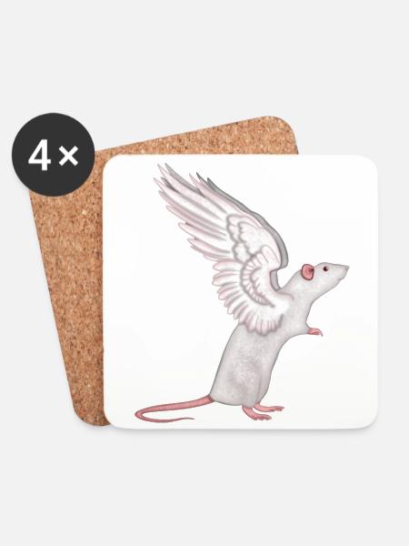Ratte Engel - Untersetzer (4er-Set) - Weiß