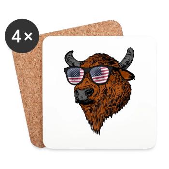 Büffel 4th Of July USA Flagge Bison Amerika - Untersetzer (4er-Set) - Weiß - Vorne