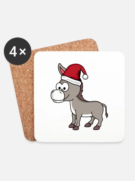 Esel Comic Weihnachten - Untersetzer (4er-Set) - Weiß