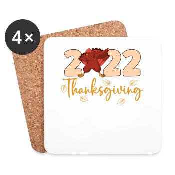 Citrouille de dinde de la saison d’automne de Thanksgiving 2022 - Dessous de verre (lot de 4) - blanc - Devant
