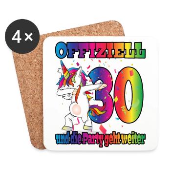 Offiziell 30 und die Party geht weiter - Einhorn - Untersetzer (4er-Set) - Weiß - Vorne