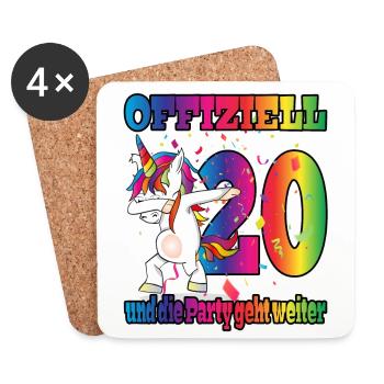 Offiziell 20 und die Party geht weiter - Einhorn - Untersetzer (4er-Set) - Weiß - Vorne