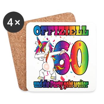 Offiziell 60 und die Party geht weiter - Einhorn - Untersetzer (4er-Set) - Weiß - Vorne