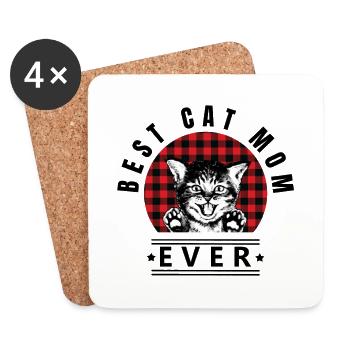Best Cat Mom Ever Buffalo Plaid Check - Coasters (set of 4) - white - Front