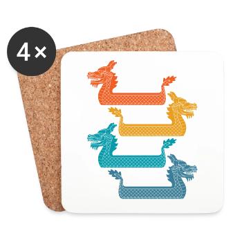 Retro dragon boat paddlers, canoe paddling - Coasters (set of 4) - white - Front