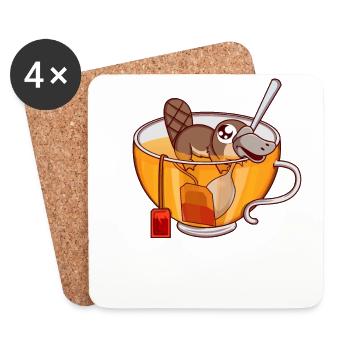Ornithorynque nageant dans le thé Cadeau du buveur de thé - Dessous de verre (lot de 4) - blanc - Devant