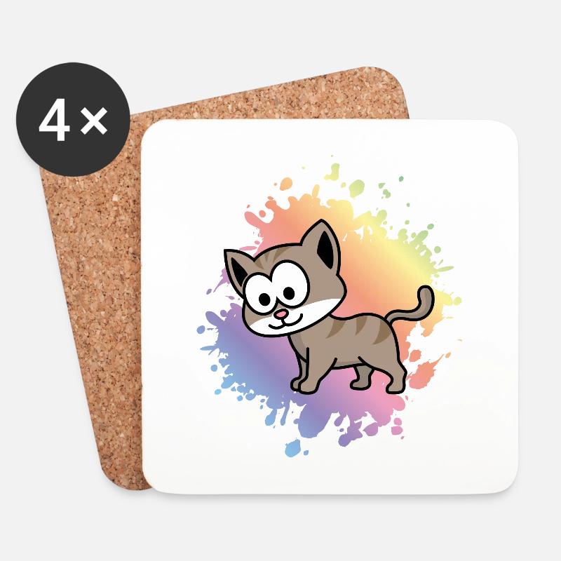 Katze Comic Tier - Untersetzer (4er-Set) - Weiß