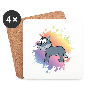 Wolf Comic Animal - Dessous de verre (lot de 4) - blanc - Devant