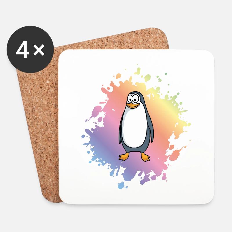 Pinguin Comic Tier - Untersetzer (4er-Set) - Weiß