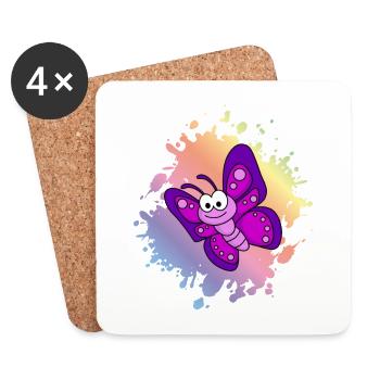 Butterfly Comic Animal - Coasters (set of 4) - white - Front
