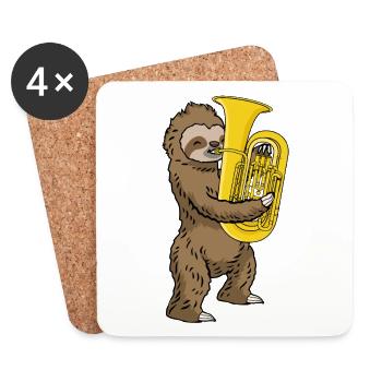 Faultier Musik Geschenk Kinder Band Tuba - Untersetzer (4er-Set) - Weiß - Vorne