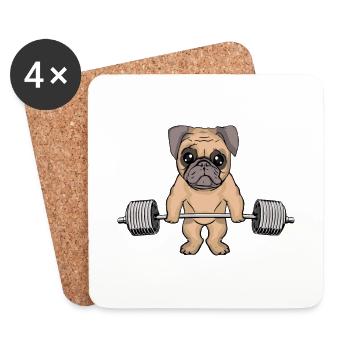 Drôle Pug Dog Deadlift Fitness Entraînement de musculation - Dessous de verre (lot de 4) - blanc - Devant