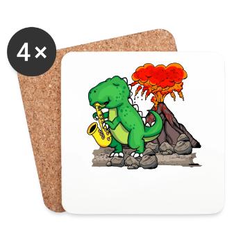 Jazz Musik Orchester Kinder Dinosaurier Saxophon - Untersetzer (4er-Set) - Weiß - Vorne