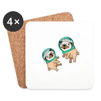 Mops Hund Astronaut Weltall Geschenk Kinder Mops - Untersetzer (4er-Set) - Weiß - Vorne