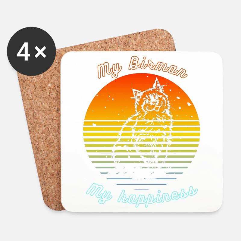 Retro-Logo mit einer "burmesischen" Katze - Untersetzer (4er-Set) - Weiß