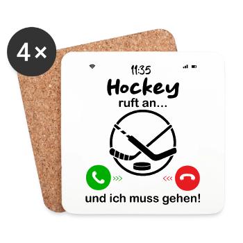 Hockey ruft an... und ich muss gehen - Untersetzer (4er-Set) - Weiß - Vorne