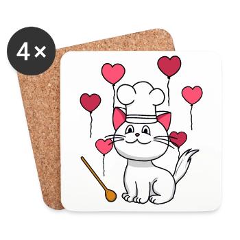 Cat Chef Birthday Gift Hobby Chef Cooking - Coasters (set of 4) - white - Front