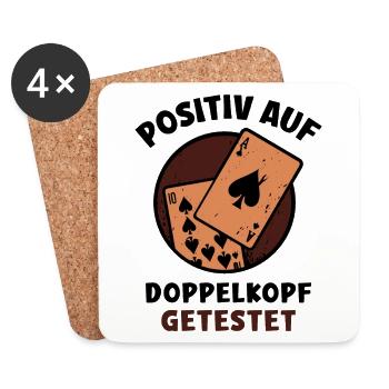 Positiv auf Doppelkopf getestet - Untersetzer (4er-Set) - Weiß - Vorne