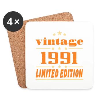 1991 Vintage Retro Birthday Bday Gift 1991 - Dessous de verre (lot de 4) - blanc - Devant