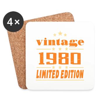 1980 Vintage Retro Birthday Bday Gift 1980 - Dessous de verre (lot de 4) - blanc - Devant