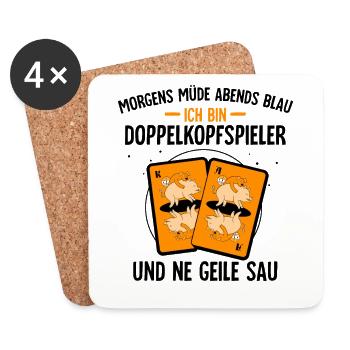 Morgens Müde Abends Blau Doppelkopfspieler - Untersetzer (4er-Set) - Weiß - Vorne