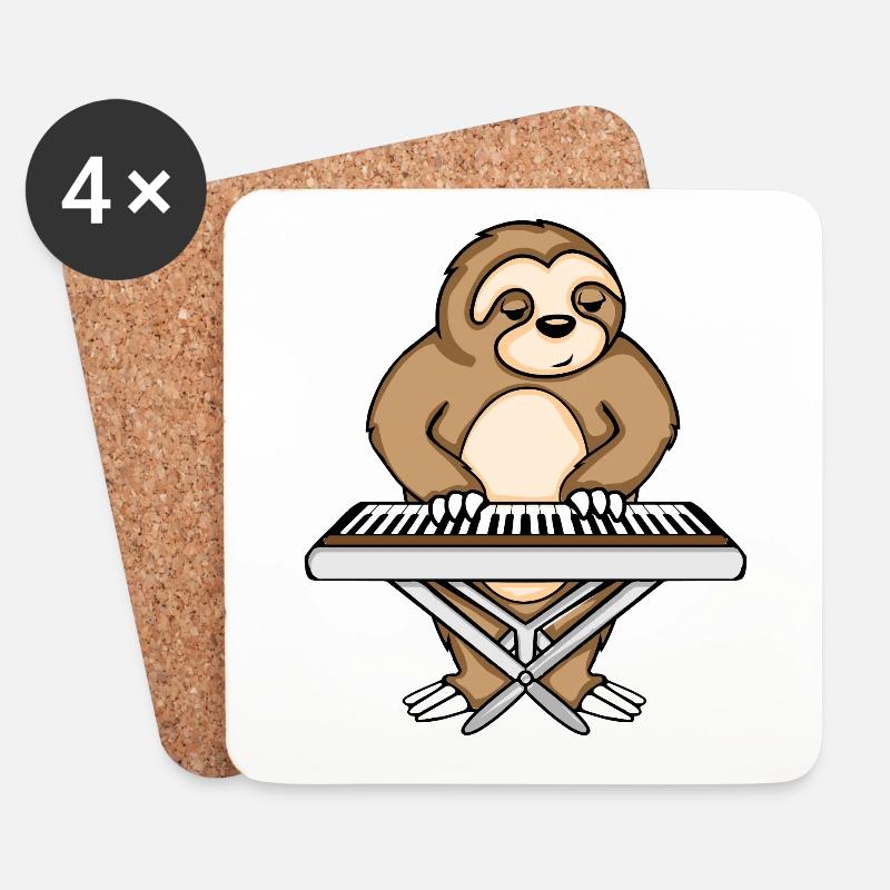 Faultier Keyboardspieler Musik Kinder Keyboard - Untersetzer (4er-Set) - Weiß