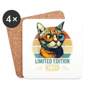 Awesome since 1951 Cat Birthday Gift - Coasters (set of 4) - white - Front