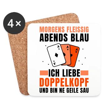 Morgens fleissig abends blau Doppelkopf - Untersetzer (4er-Set) - Weiß - Vorne