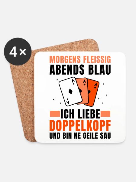 Morgens fleissig abends blau Doppelkopf - Untersetzer (4er-Set) - Weiß