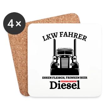 LKW Fahrer - Essen Fleisch Trinken Bier ... - Untersetzer (4er-Set) - Weiß - Vorne