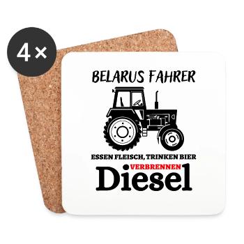 MTS-Belarus Fahrer trinken Bier verbrennen Diesel - Untersetzer (4er-Set) - Weiß - Vorne