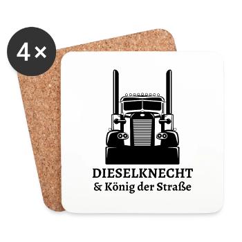 LKW Fahrer-Dieselknecht & König der Straße - Untersetzer (4er-Set) - Weiß - Vorne