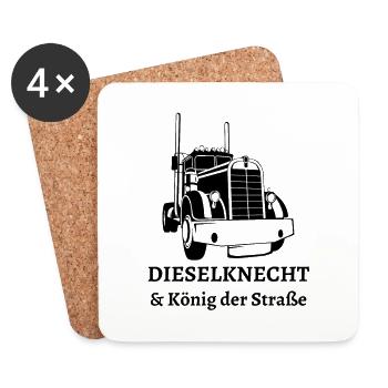 LKW Fahrer-Dieselknecht & König der Straße - Untersetzer (4er-Set) - Weiß - Vorne
