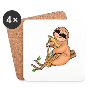 Faultier Harfe Geschenk Frauen Musik Harfenspieler - Untersetzer (4er-Set) - Weiß - Vorne
