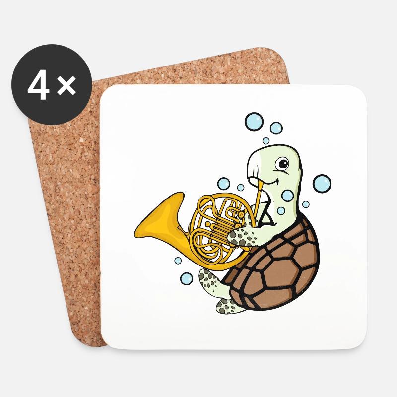 Waldhorn Geschenk Kinder Schildkröte Musik - Untersetzer (4er-Set) - Weiß