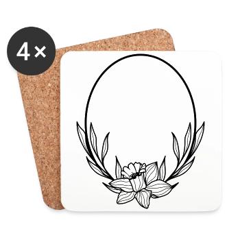 Willow leaf Boho Floral Wreath 5 - Coasters (set of 4) - white - Front