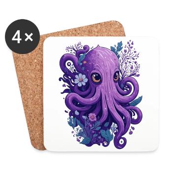 Tintenfisch Oktopus Blumen Floral - Untersetzer (4er-Set) - Weiß - Vorne
