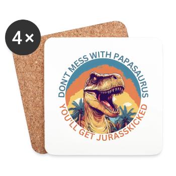 Drôle Papa Papasaurus Dino Dinosaur Cadeau - Dessous de verre (lot de 4) - blanc - Devant