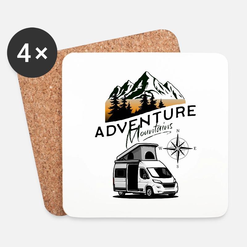 Camper-Kastenwagen-Adventure Mountains - Untersetzer (4er-Set) - Weiß