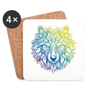 Wolf Mandala Boho - Untersetzer (4er-Set) - Weiß - Vorne
