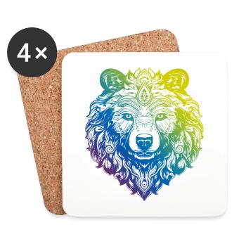 Ours Grizzly Mandala Boho - Dessous de verre (lot de 4) - blanc - Devant