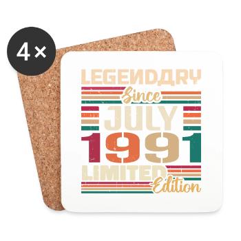 July 1991 Anniversary July 1991 July Year - Coasters (set of 4) - white - Front