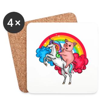 Einhorn Geschenk Mädchen Regenbogen Schwein - Untersetzer (4er-Set) - Weiß - Vorne
