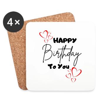 Happy Birthday to you-mit Herzen - Untersetzer (4er-Set) - Weiß - Vorne