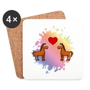 Cheval Comic Animal Couple Amour - Dessous de verre (lot de 4) - blanc - Devant