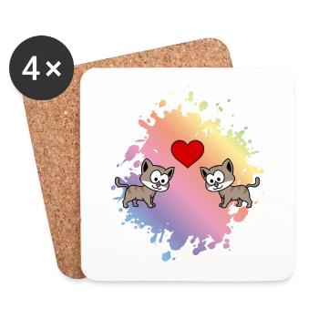 Katze Comic Paar Liebe - Untersetzer (4er-Set) - Weiß - Vorne