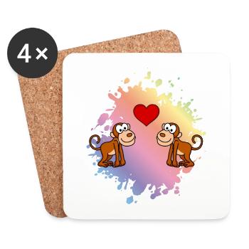 Monkey Comic Couple Love - Coasters (set of 4) - white - Front