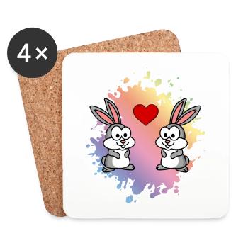 Hase Comic Paar Liebe - Untersetzer (4er-Set) - Weiß - Vorne
