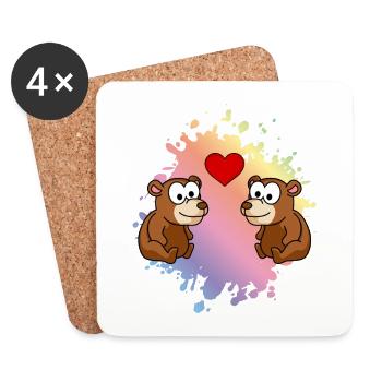 Ours Comic Couple Amour - Dessous de verre (lot de 4) - blanc - Devant